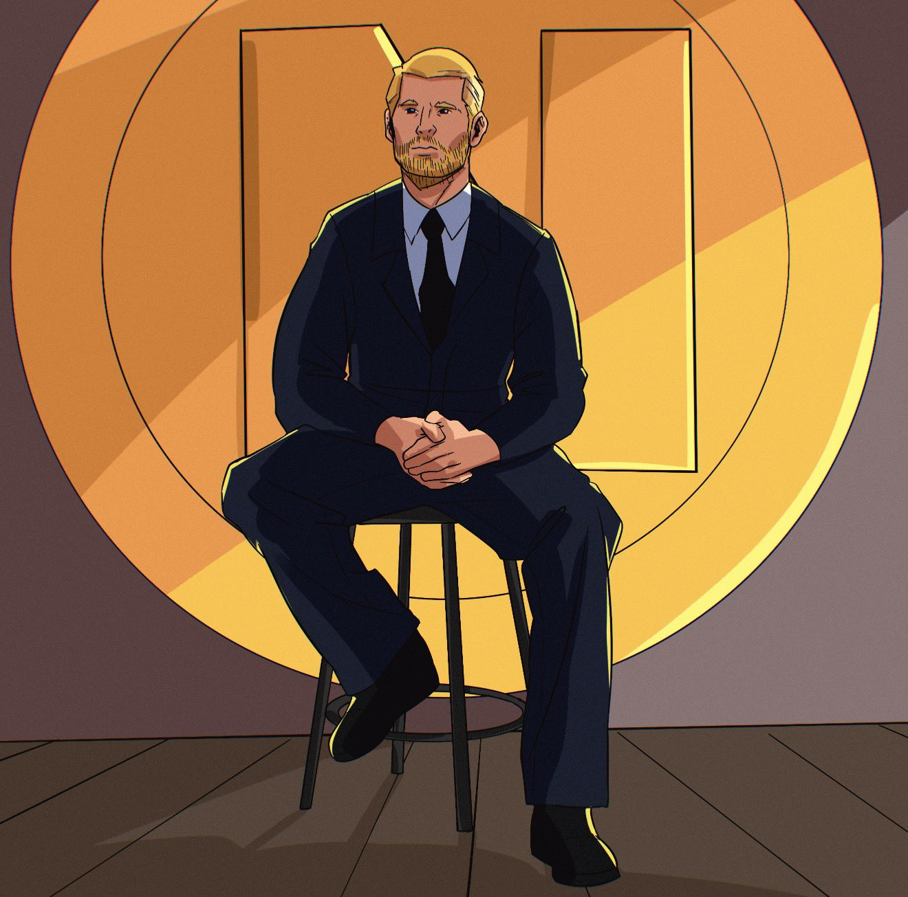 Eric sitting with N coin backdrop