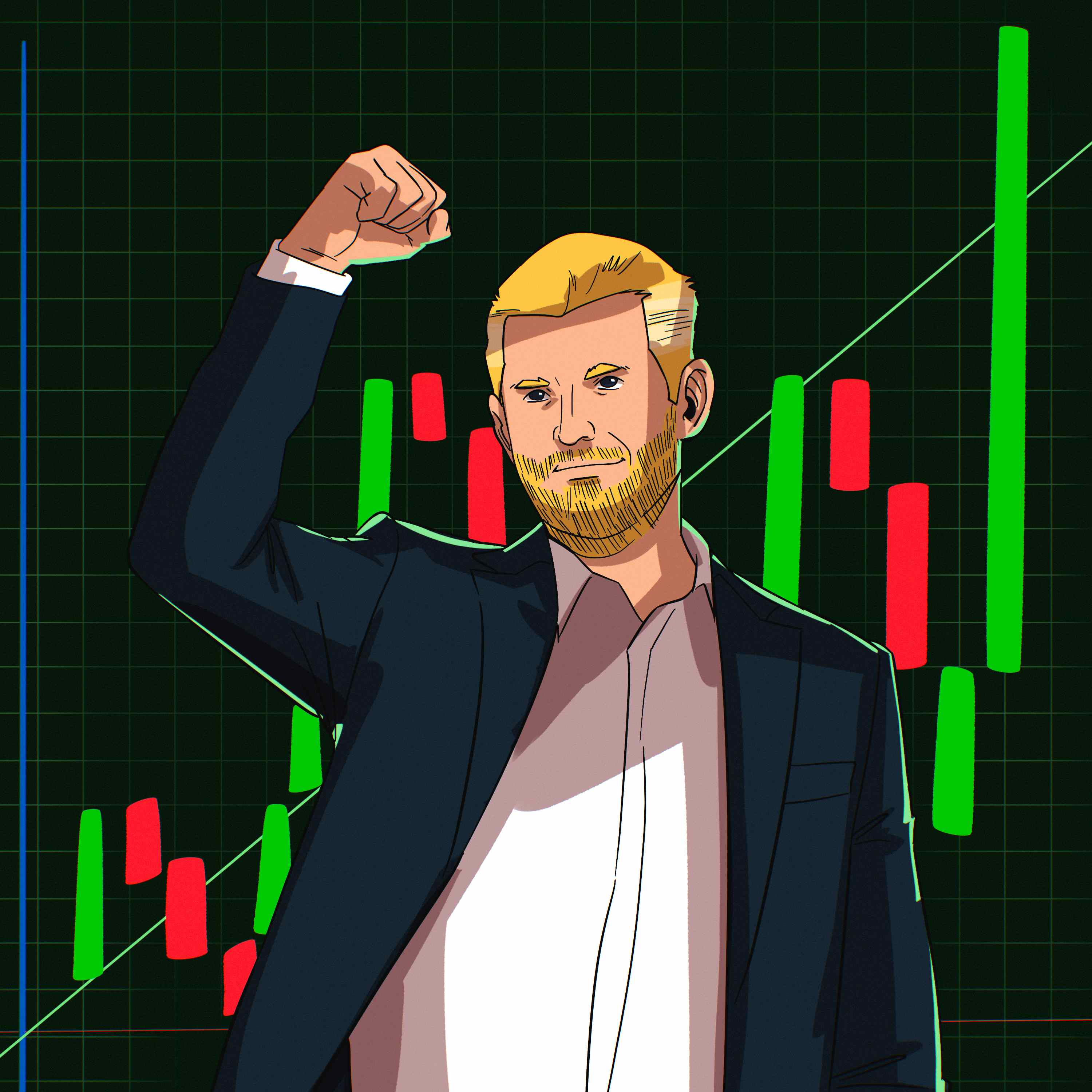 Eric celebrating with trading chart